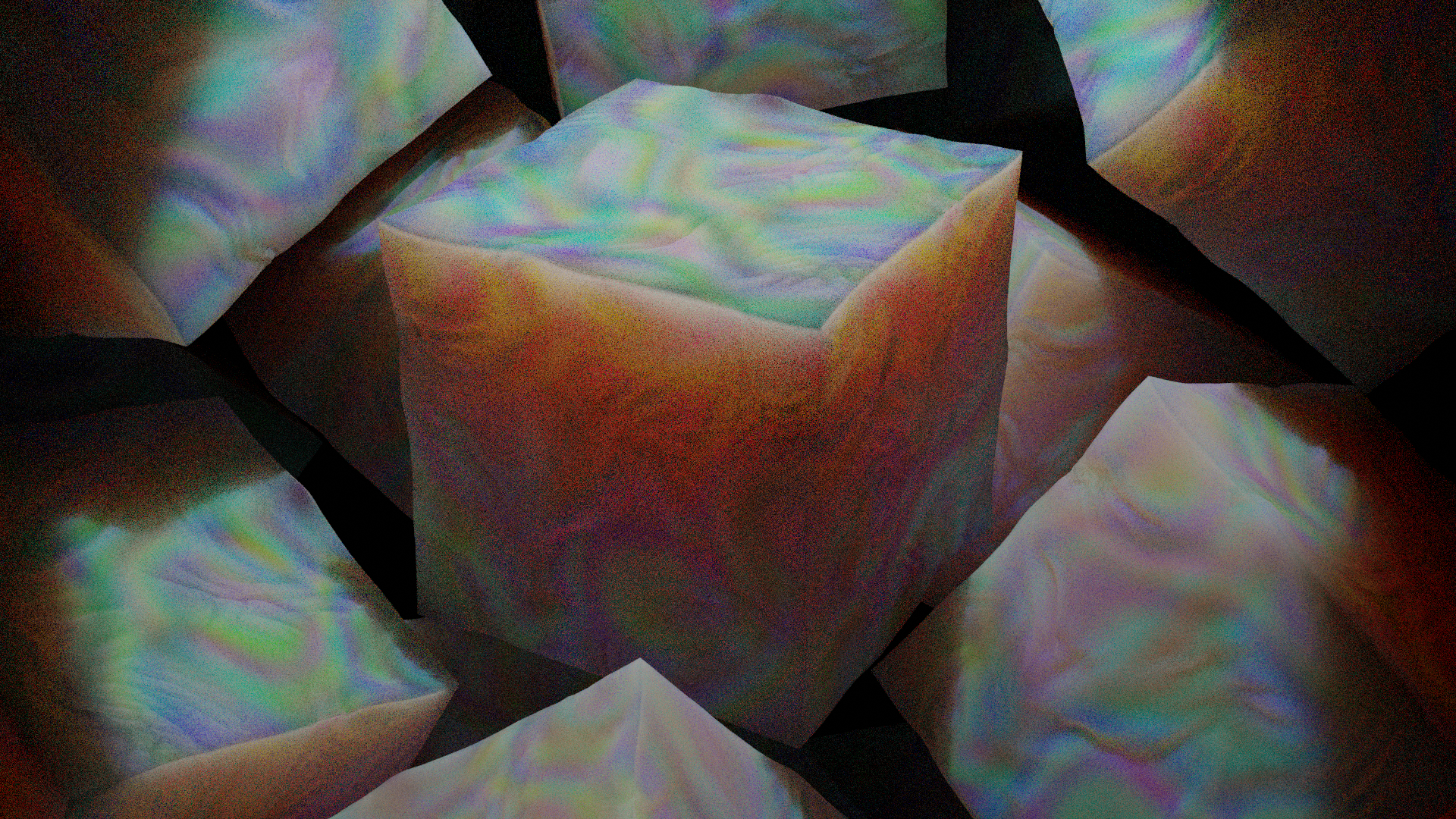 A bunch of grainy looking sushi like cubes