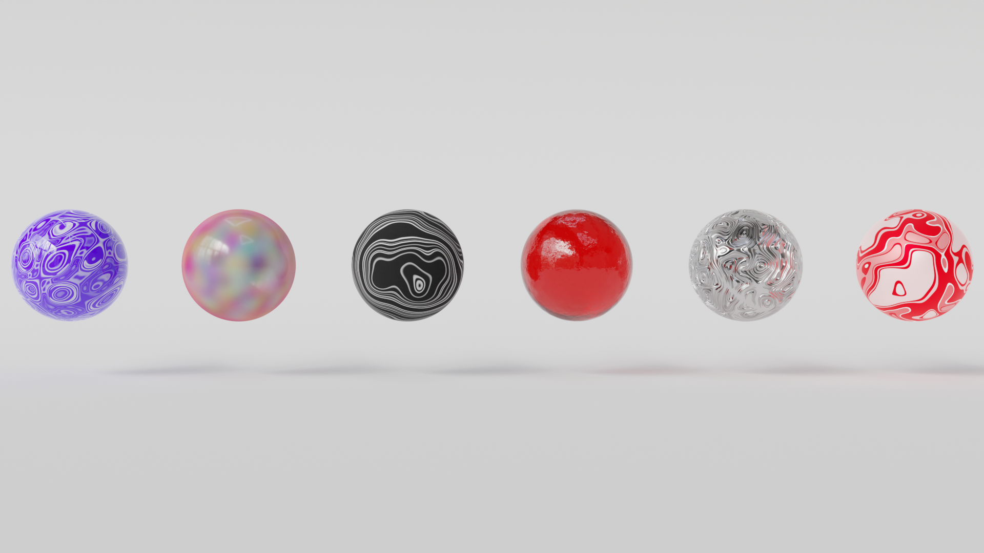 Six spheres with each having a custom texture I made