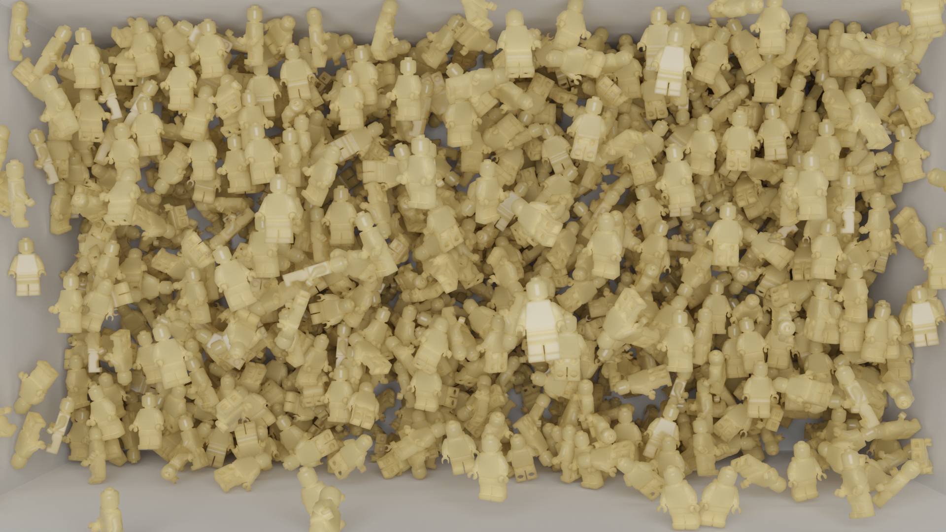 A tub of yellow lego figures